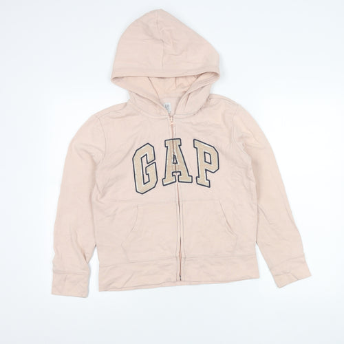 GAP Kids Girls Pink Zip Hoodie Jacket XXL 14 Years Hooded Logo Sequin