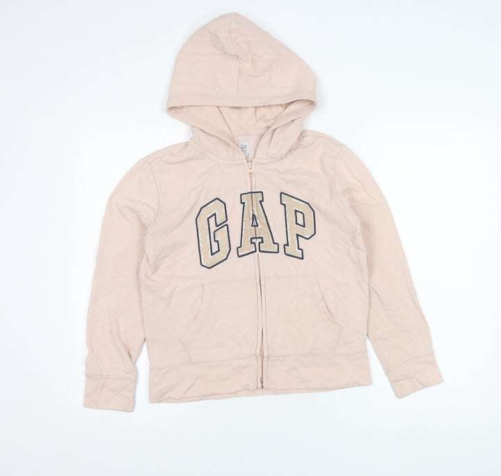 GAP Kids Girls Pink Zip Hoodie Jacket XXL 14 Years Hooded Logo Sequin