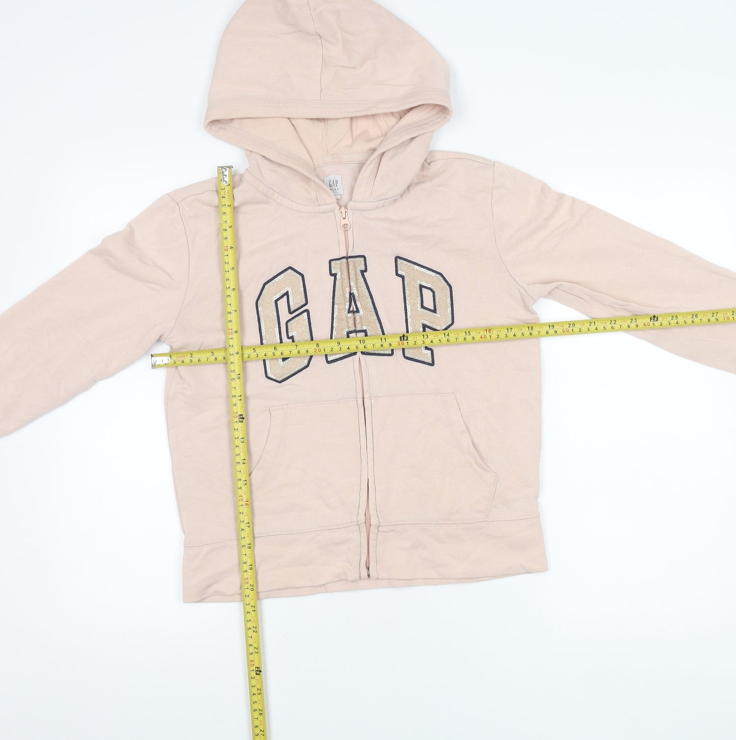 GAP Kids Girls Pink Zip Hoodie Jacket XXL 14 Years Hooded Logo Sequin