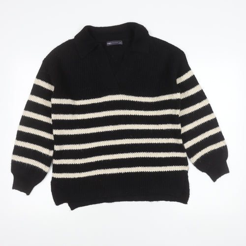 Marks and Spencer Women’s Black Stripe Collared Pullover Jumper S