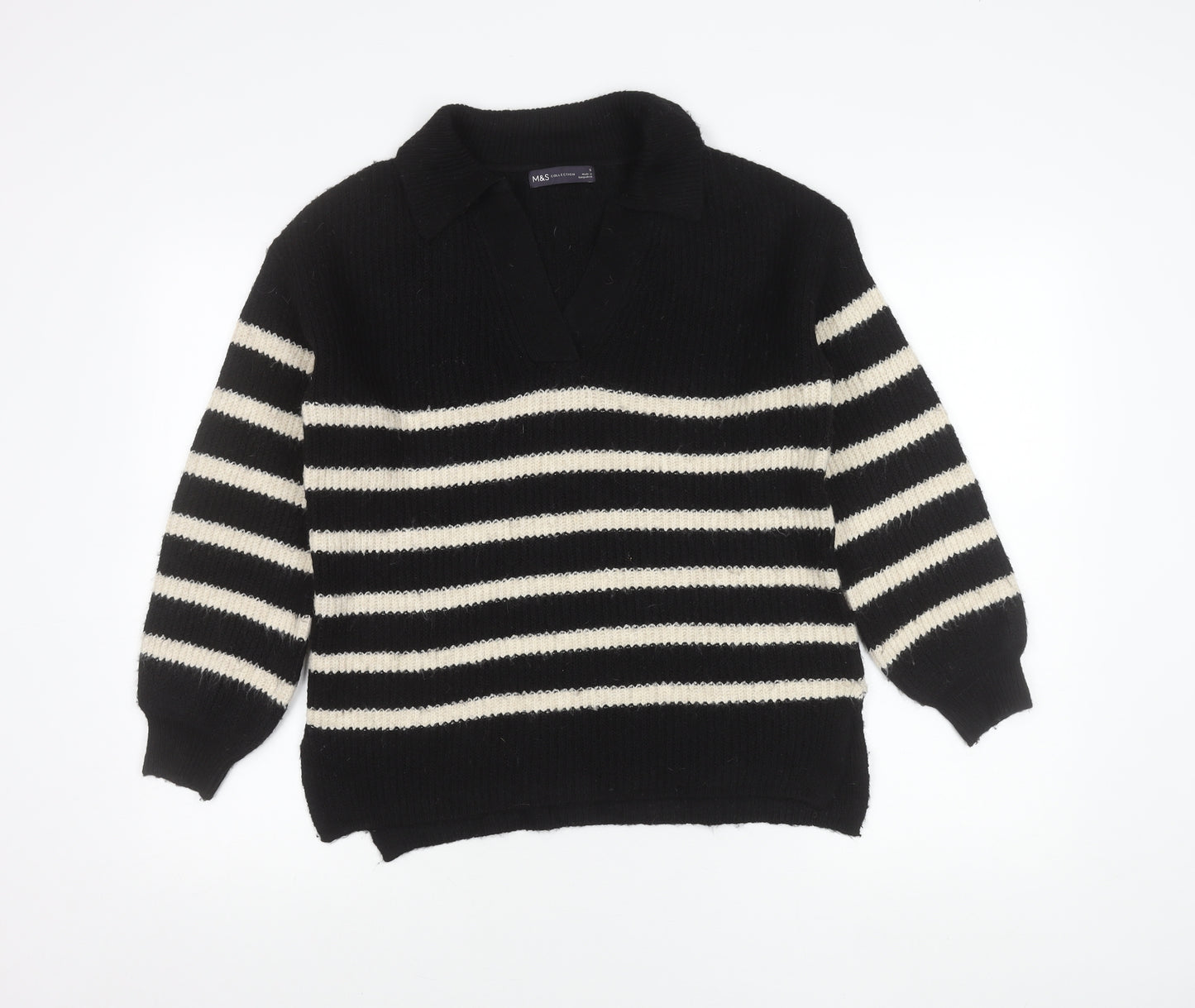 Marks and Spencer Women’s Black Stripe Collared Pullover Jumper S
