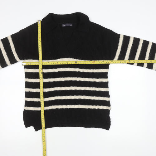 Marks and Spencer Women’s Black Stripe Collared Pullover Jumper S