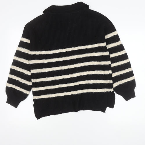 Marks and Spencer Women’s Black Stripe Collared Pullover Jumper S