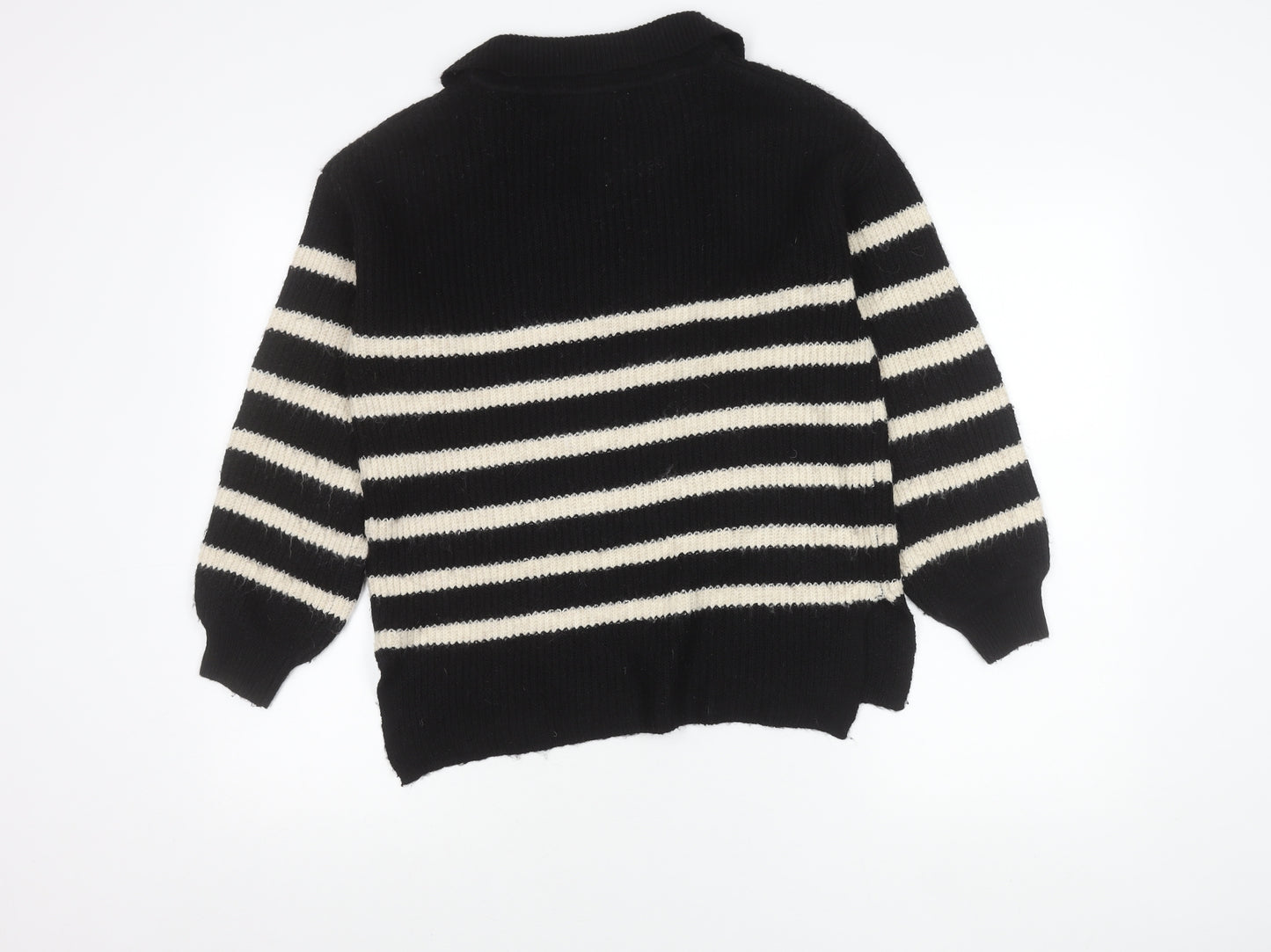 Marks and Spencer Women’s Black Stripe Collared Pullover Jumper S