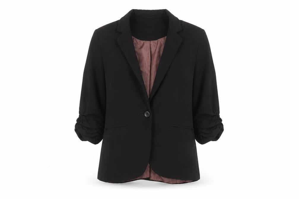 Front view of Topshop women’s black viscose blend blazer uk 10 notch lapel