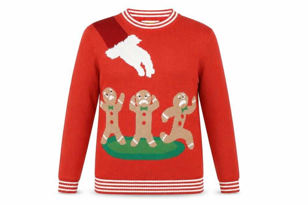 Front view of Tipsy Elves Women Red Christmas Jumper M Pullover Gingerbread Knit
