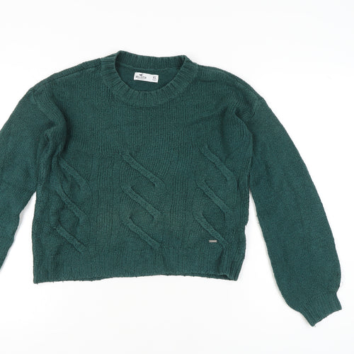 Hollister Womens Green XS Cable-Knit Crew Neck Long Sleeve Jumper