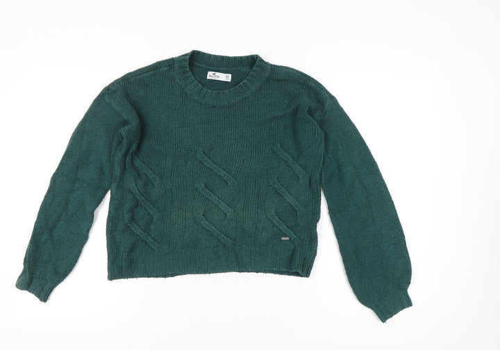 Hollister Womens Green XS Cable-Knit Crew Neck Long Sleeve Jumper