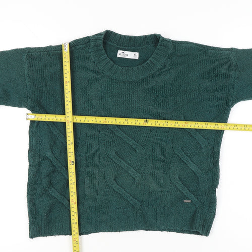 Hollister Womens Green XS Cable-Knit Crew Neck Long Sleeve Jumper