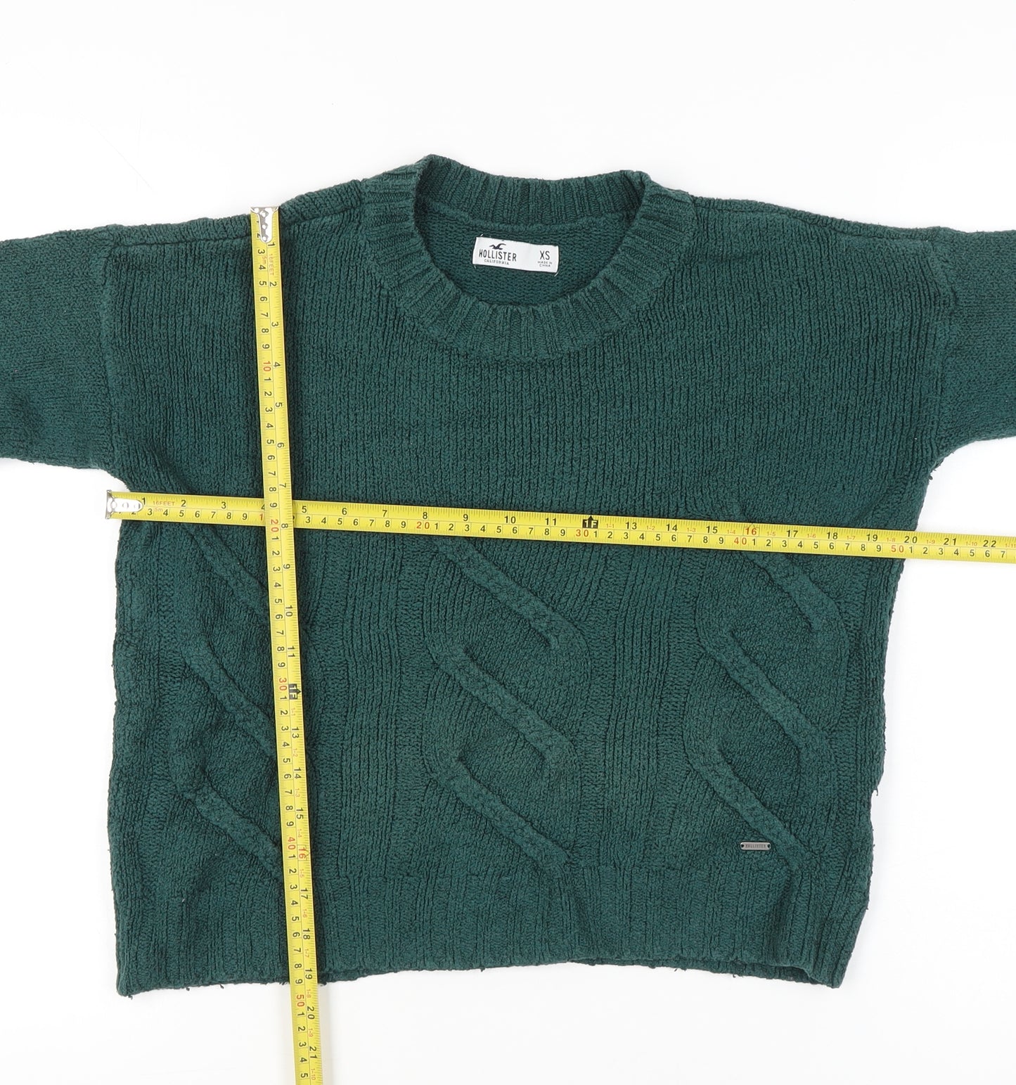 Hollister Womens Green XS Cable-Knit Crew Neck Long Sleeve Jumper