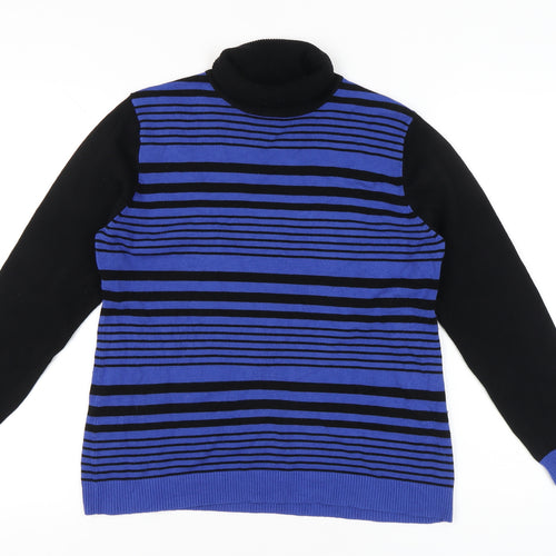 Marble Womens Blue Black Striped Roll Neck Jumper Size 12