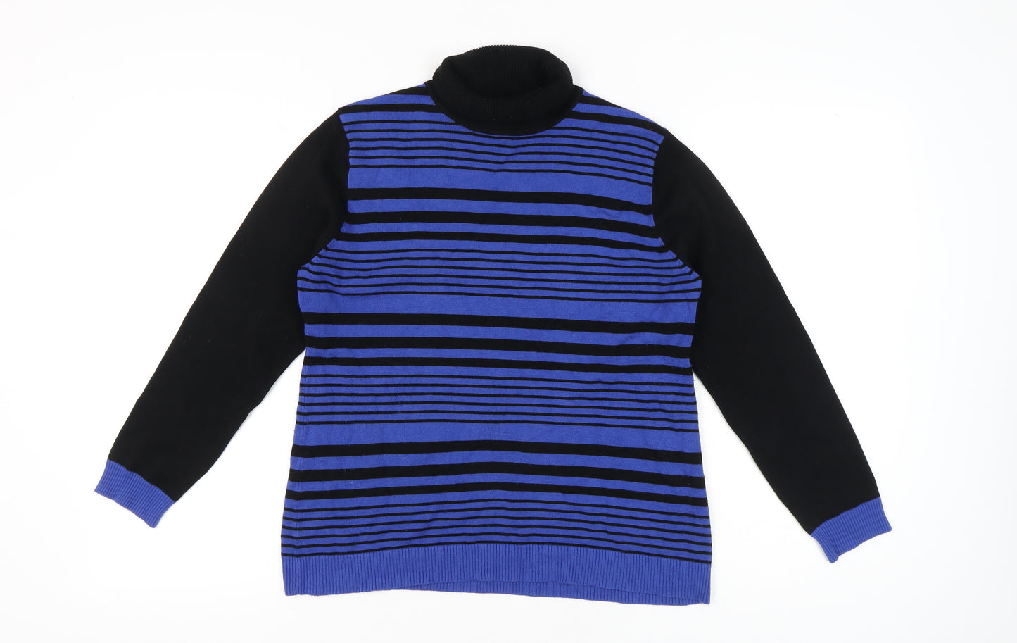 Marble Womens Blue Black Striped Roll Neck Jumper Size 12