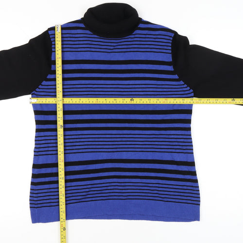 Marble Womens Blue Black Striped Roll Neck Jumper Size 12