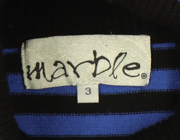 Marble Womens Blue Black Striped Roll Neck Jumper Size 12