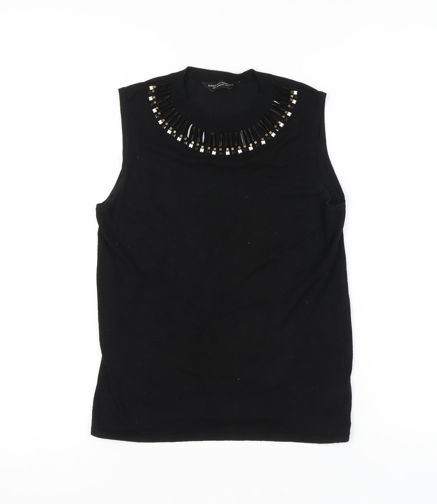 Dorothy Perkins Womens Black Beaded Tank Top UK 12 Sleeveless Knit