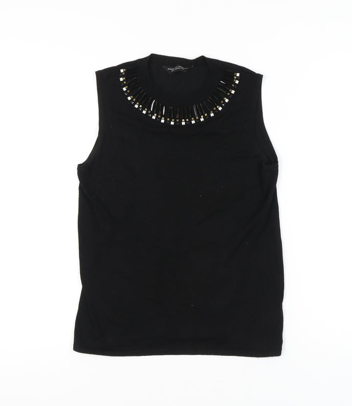 Dorothy Perkins Womens Black Beaded Tank Top UK 12 Sleeveless Knit