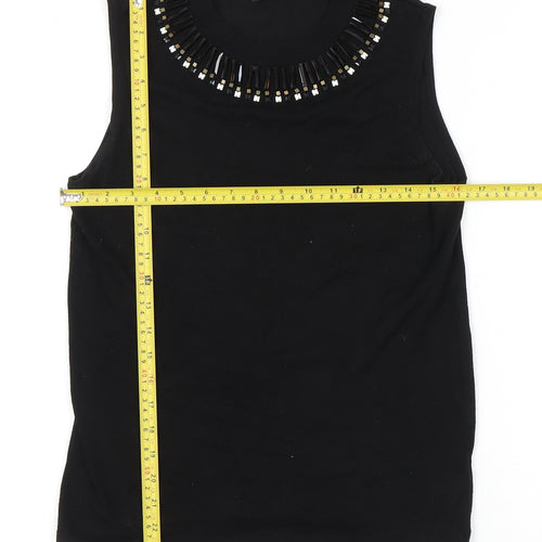 Dorothy Perkins Womens Black Beaded Tank Top UK 12 Sleeveless Knit