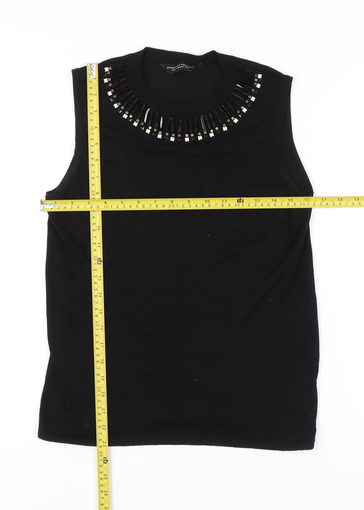 Dorothy Perkins Womens Black Beaded Tank Top UK 12 Sleeveless Knit