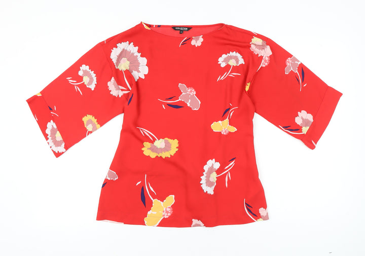 Debenhams Women’s Red Floral Tunic Blouse Size 12 3/4 Sleeve