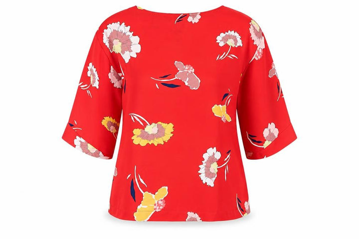 Debenhams Women’s Red Floral Tunic Blouse Size 12 3/4 Sleeve