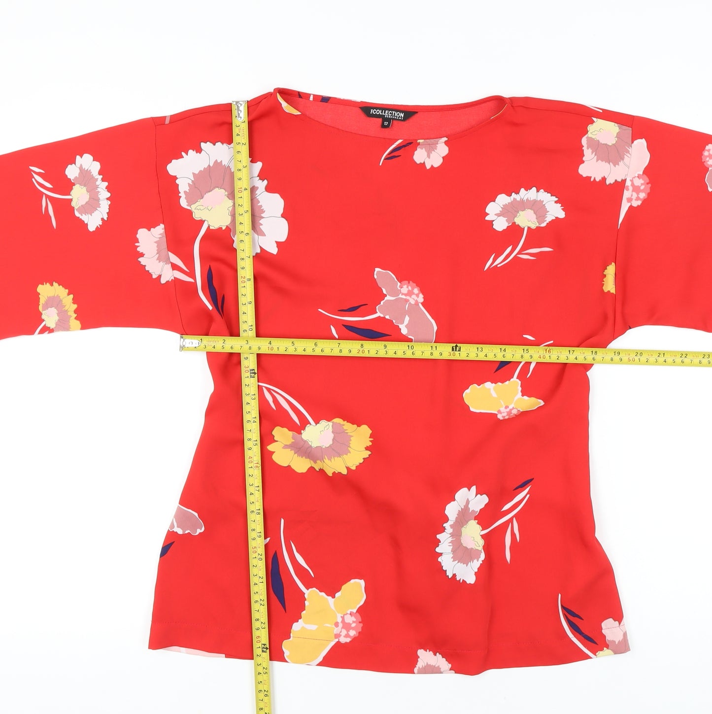 Debenhams Women’s Red Floral Tunic Blouse Size 12 3/4 Sleeve