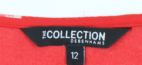 Debenhams Women’s Red Floral Tunic Blouse Size 12 3/4 Sleeve