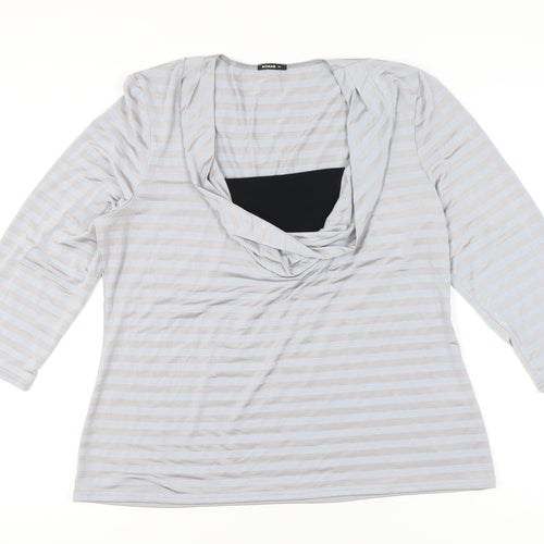 Roman Women Grey Striped Tunic Blouse Size 20 Cowl Neck 3/4 Sleeve