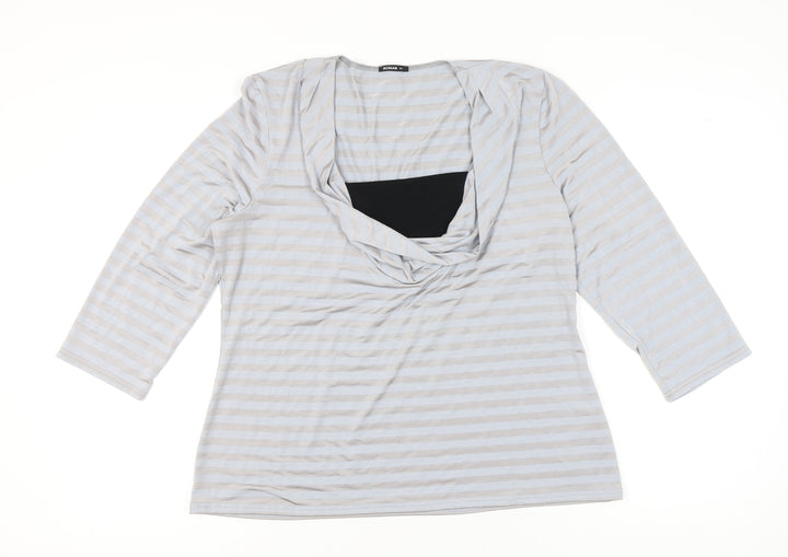 Roman Women Grey Striped Tunic Blouse Size 20 Cowl Neck 3/4 Sleeve