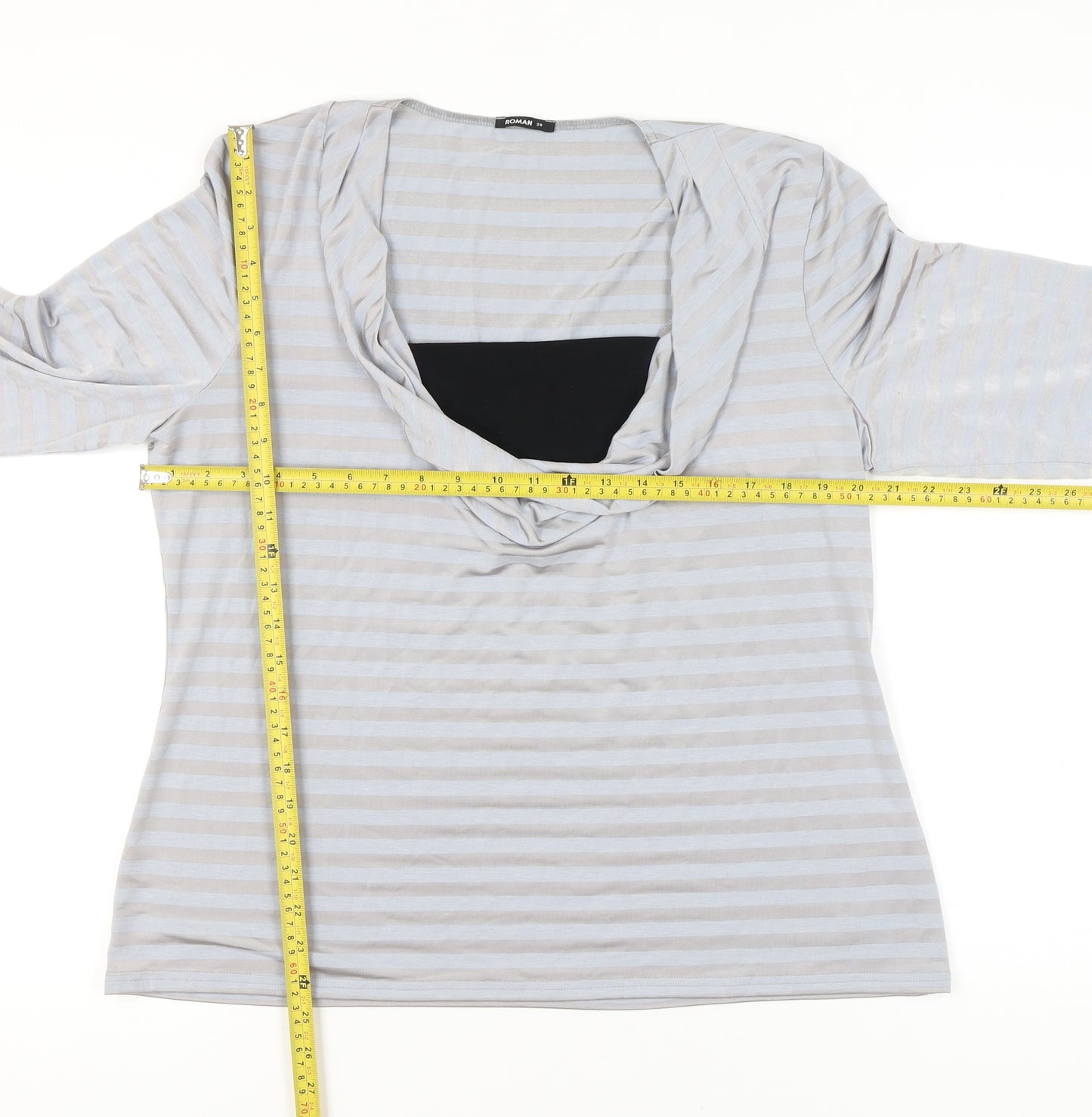 Roman Women Grey Striped Tunic Blouse Size 20 Cowl Neck 3/4 Sleeve