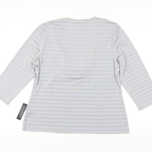 Roman Women Grey Striped Tunic Blouse Size 20 Cowl Neck 3/4 Sleeve