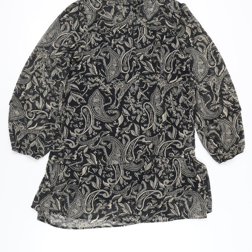 Zara Women Black XS Paisley Shift Mini Dress Long Sleeve