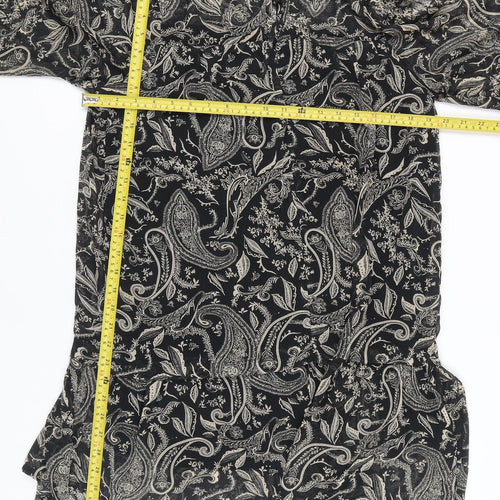 Zara Women Black XS Paisley Shift Mini Dress Long Sleeve