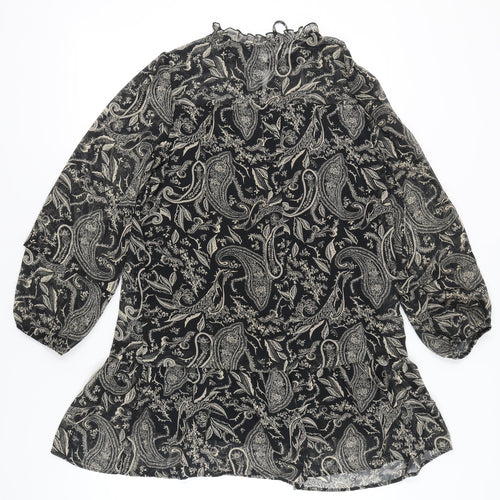Zara Women Black XS Paisley Shift Mini Dress Long Sleeve