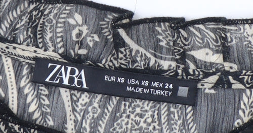 Zara Women Black XS Paisley Shift Mini Dress Long Sleeve