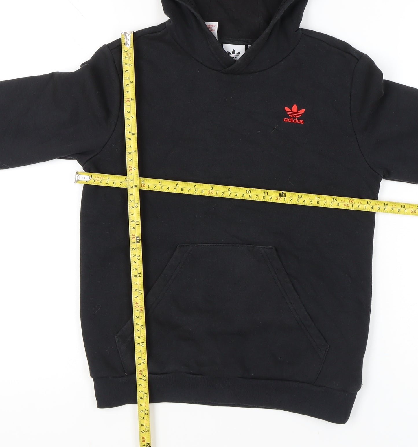 Adidas Unisex Kids Black Pullover Hoodie 11-12Y Logo Fleece