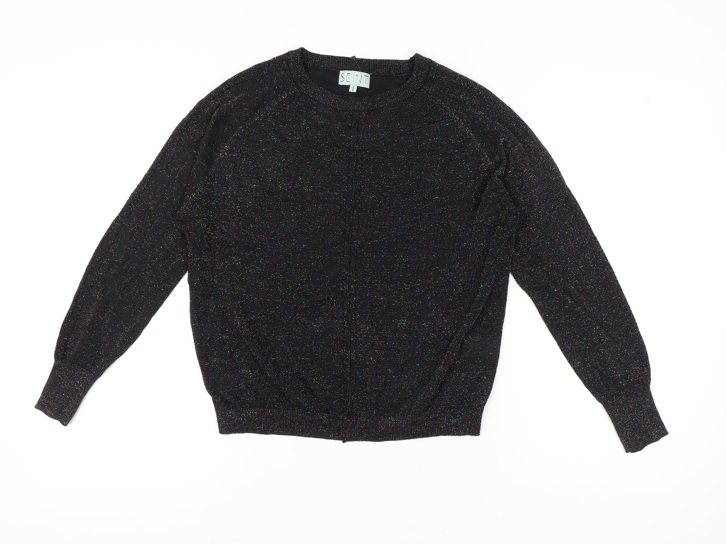 Seint Womens Black L Glitter Knit Pullover Jumper Crew Neck
