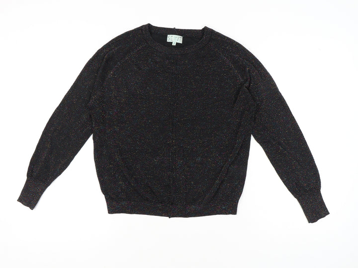 Seint Womens Black L Glitter Knit Pullover Jumper Crew Neck