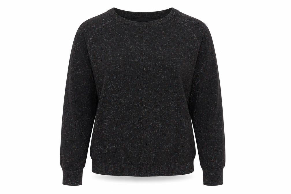 Front view of Seint women’s black l glitter knit jumper crew neck