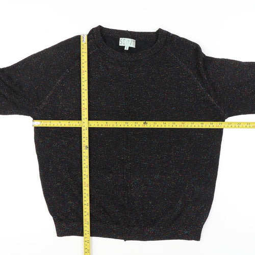 Seint Womens Black L Glitter Knit Pullover Jumper Crew Neck