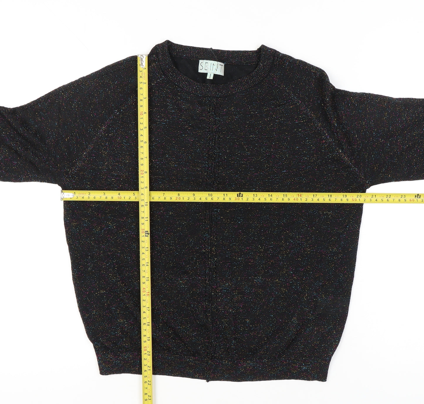 Seint Womens Black L Glitter Knit Pullover Jumper Crew Neck