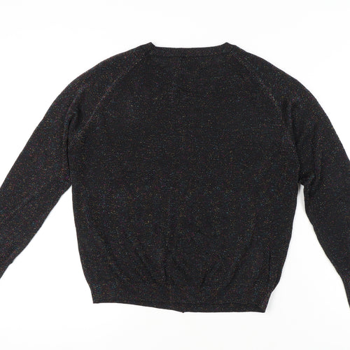 Seint Womens Black L Glitter Knit Pullover Jumper Crew Neck