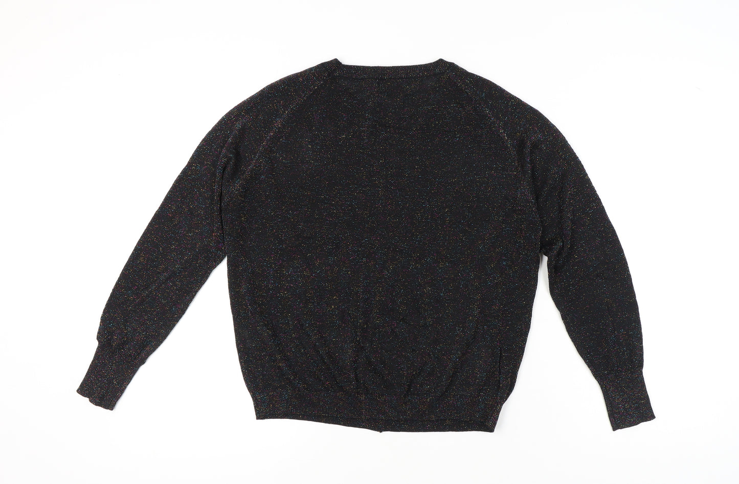 Seint Womens Black L Glitter Knit Pullover Jumper Crew Neck