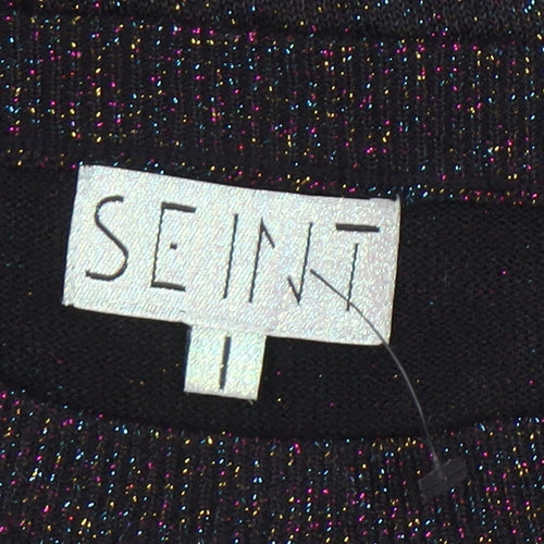 Seint Womens Black L Glitter Knit Pullover Jumper Crew Neck