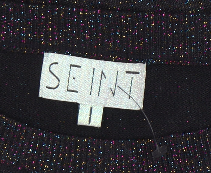 Seint Womens Black L Glitter Knit Pullover Jumper Crew Neck