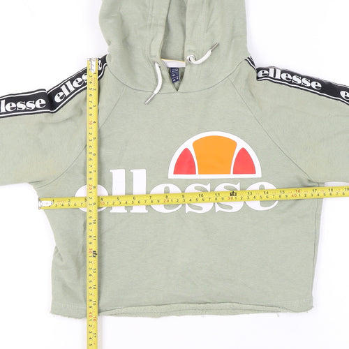 Ellesse Womens Green Cropped Pullover Hoodie UK 4 Logo Sportswear