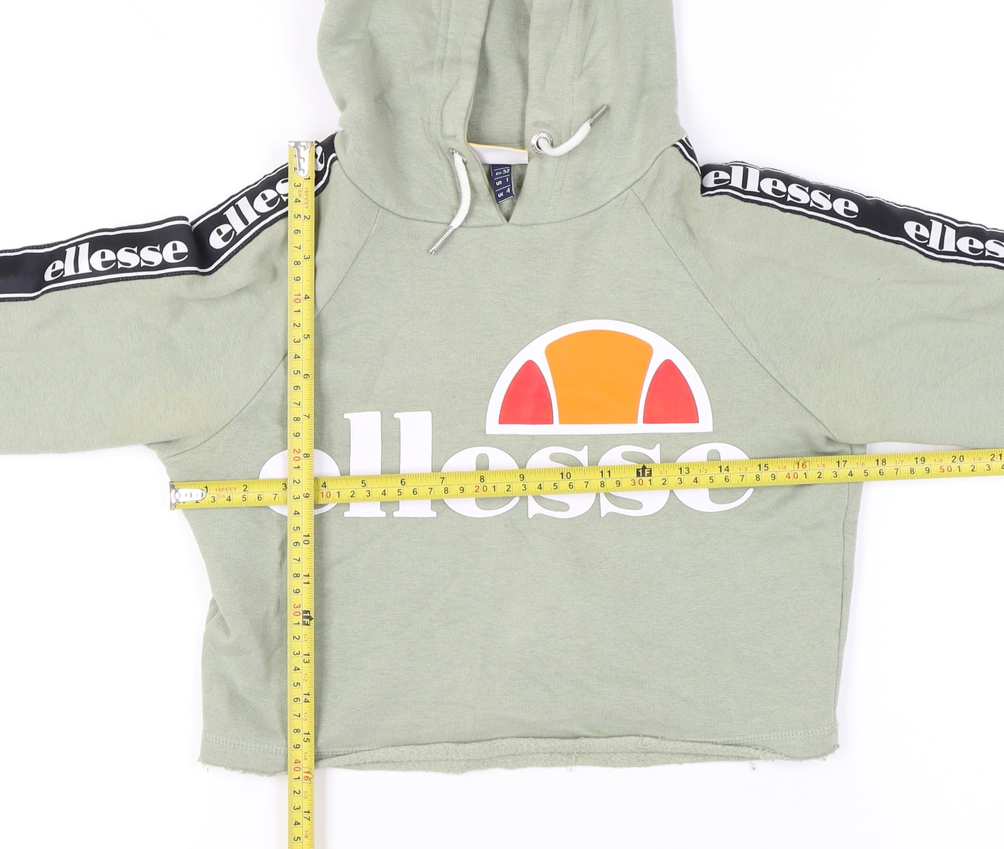 Ellesse Womens Green Cropped Pullover Hoodie UK 4 Logo Sportswear