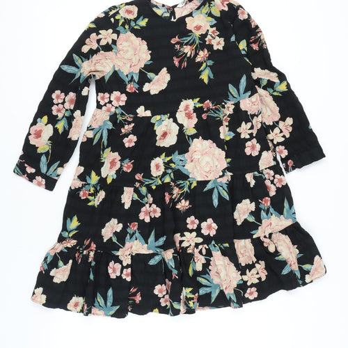 Zara Womens Black Floral Long Sleeve A-Line Dress XS