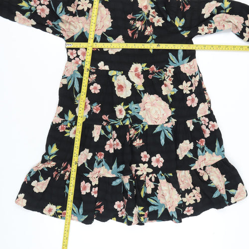 Zara Womens Black Floral Long Sleeve A-Line Dress XS