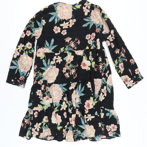 Zara Womens Black Floral Long Sleeve A-Line Dress XS