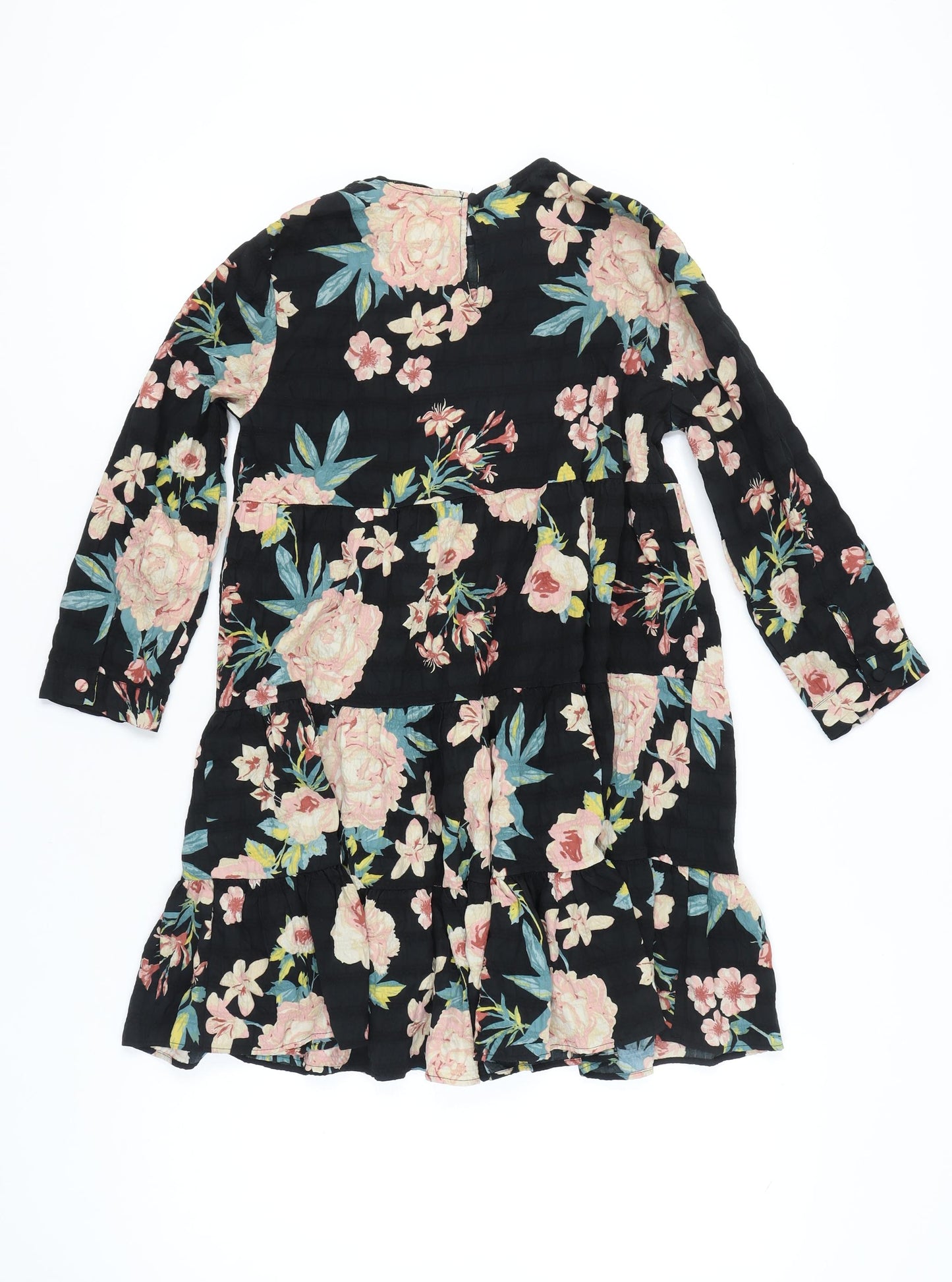 Zara Womens Black Floral Long Sleeve A-Line Dress XS